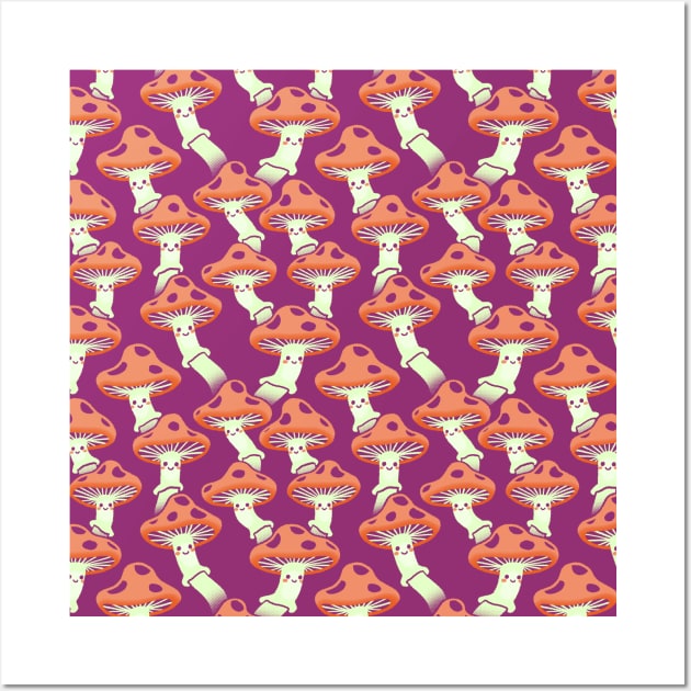 Happy Mushroom Pattern 4 Wall Art by knitetgantt